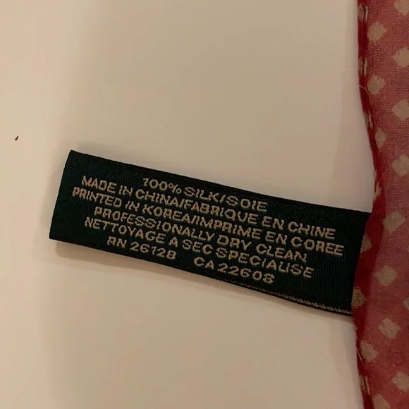 VINTAGE 90s RALPH LAUREN Black Cranberry Red and White Chiffon Square Scarf - Picture 9 of 9